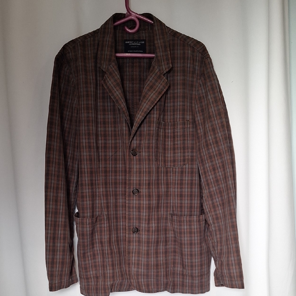 American Eagle Outfitters Men's Brown Plaid Blazer